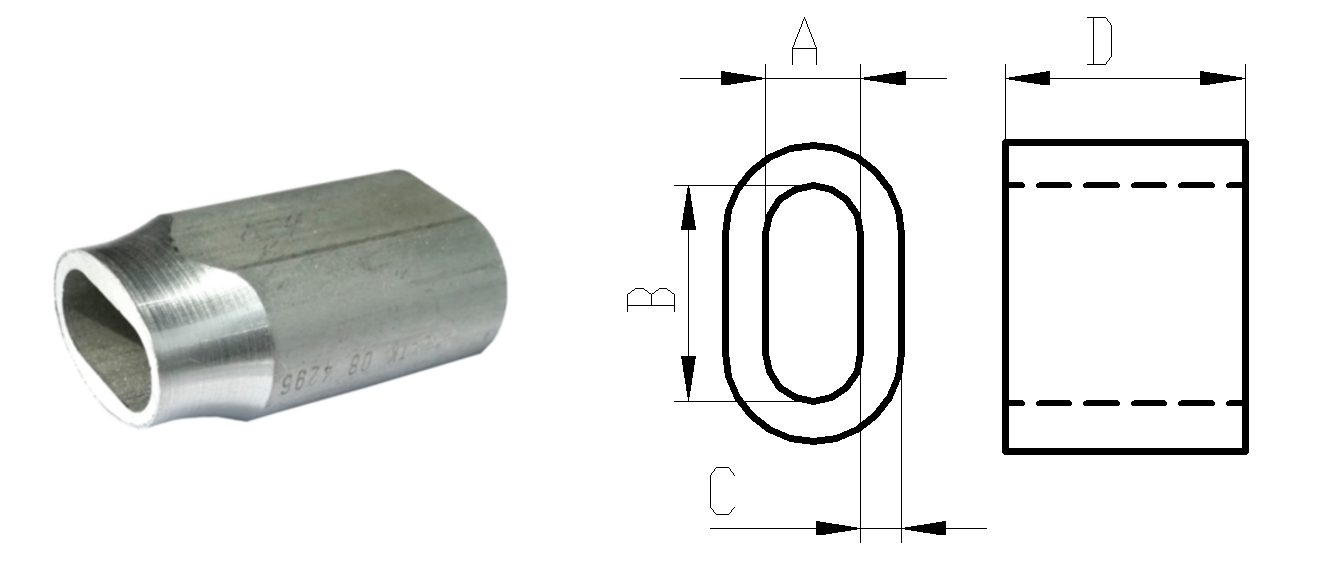 Zacisk aluminiowy do lin stalowych stożkowy — rysunek wymiarowy