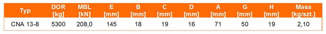 Gniazdo kontenerowe CNA w klasie 8 - tabela wymiarów, udźwig gniazda, wymiar gniazda, waga gniazda