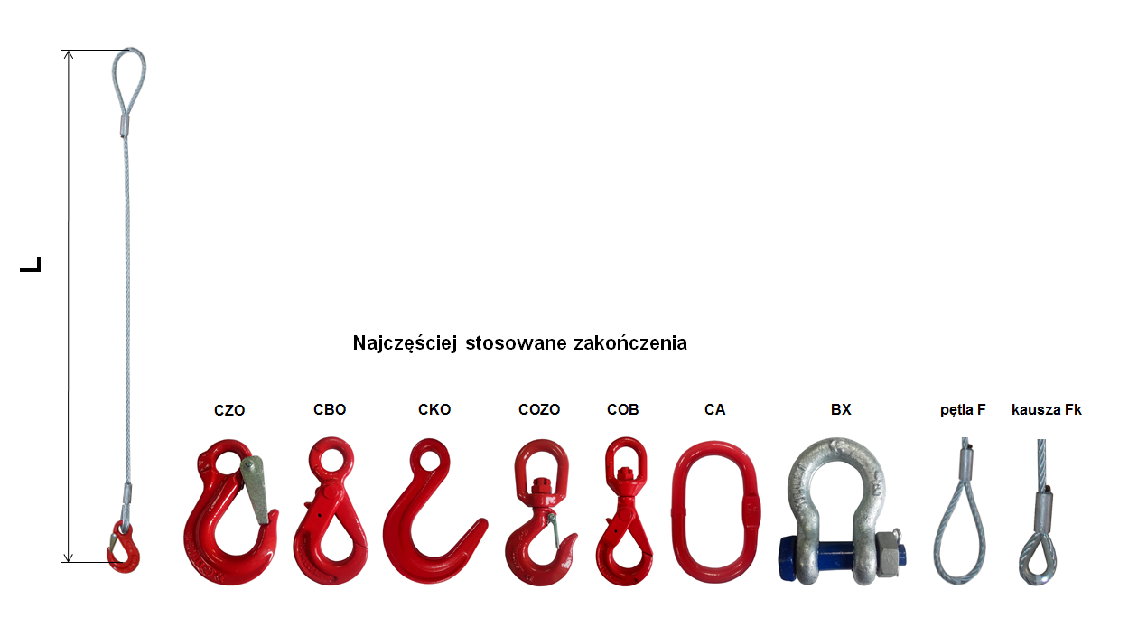 Zawiesie linowe pętla + hak Kkh - zakończenia zawiesia, haki, pętle, kausze, ogniwa, szakle