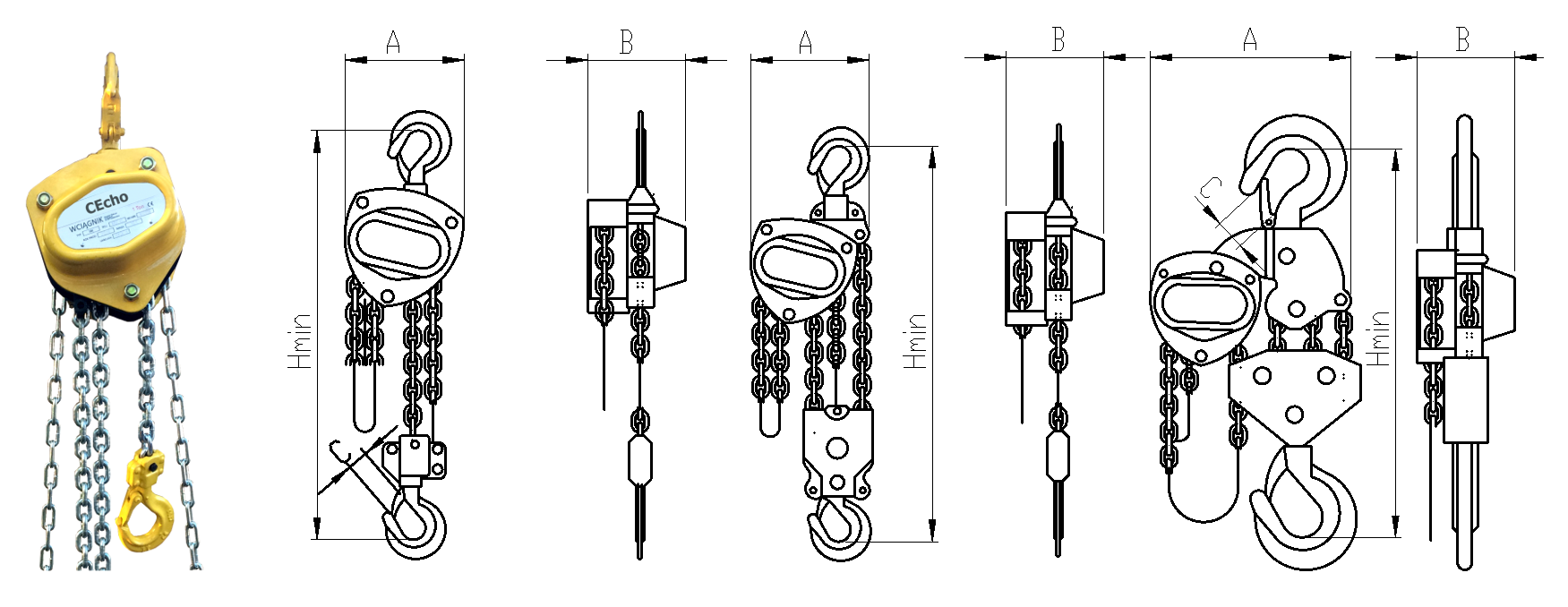Wciągarka łańcuchowa WLC - wymiary
