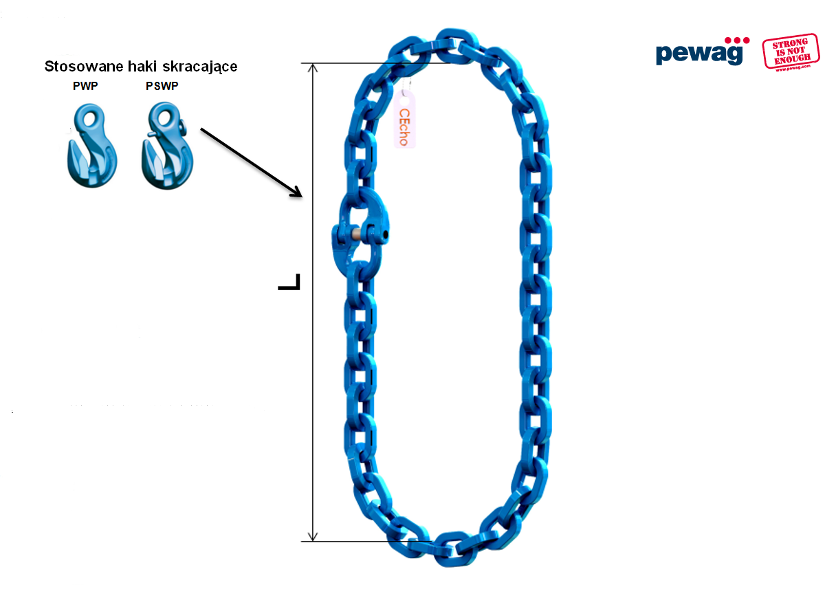 Zawiesie łańcuchowe o obwodzie zamkniętym - bezkońcowe - haki skracające kl.12