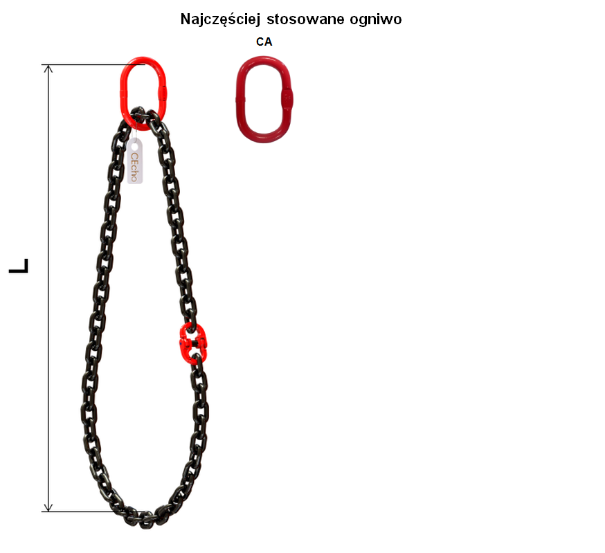 Zawiesie łańcuchowe 1-pętlowe obrotowe - ogniwa, haki, haki skracające kl.8