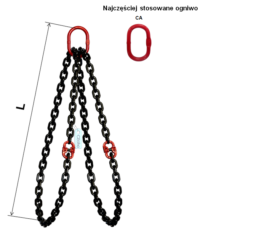 Zawiesie łańcuchowe 2-pętlowe obrotowe - ogniwa, haki, haki skracające kl.8