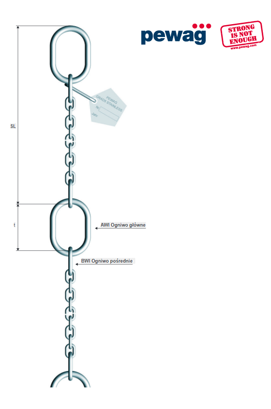 Zawiesie łańcuchowe nierdzewne - kwasoodporne do pomp zanurzeniowych PCWI